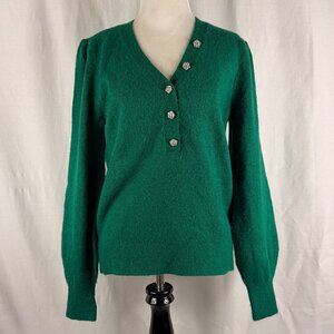 Loft Women's V-Neck Sweater Vintage style Buttons | Kelly Green | Medium